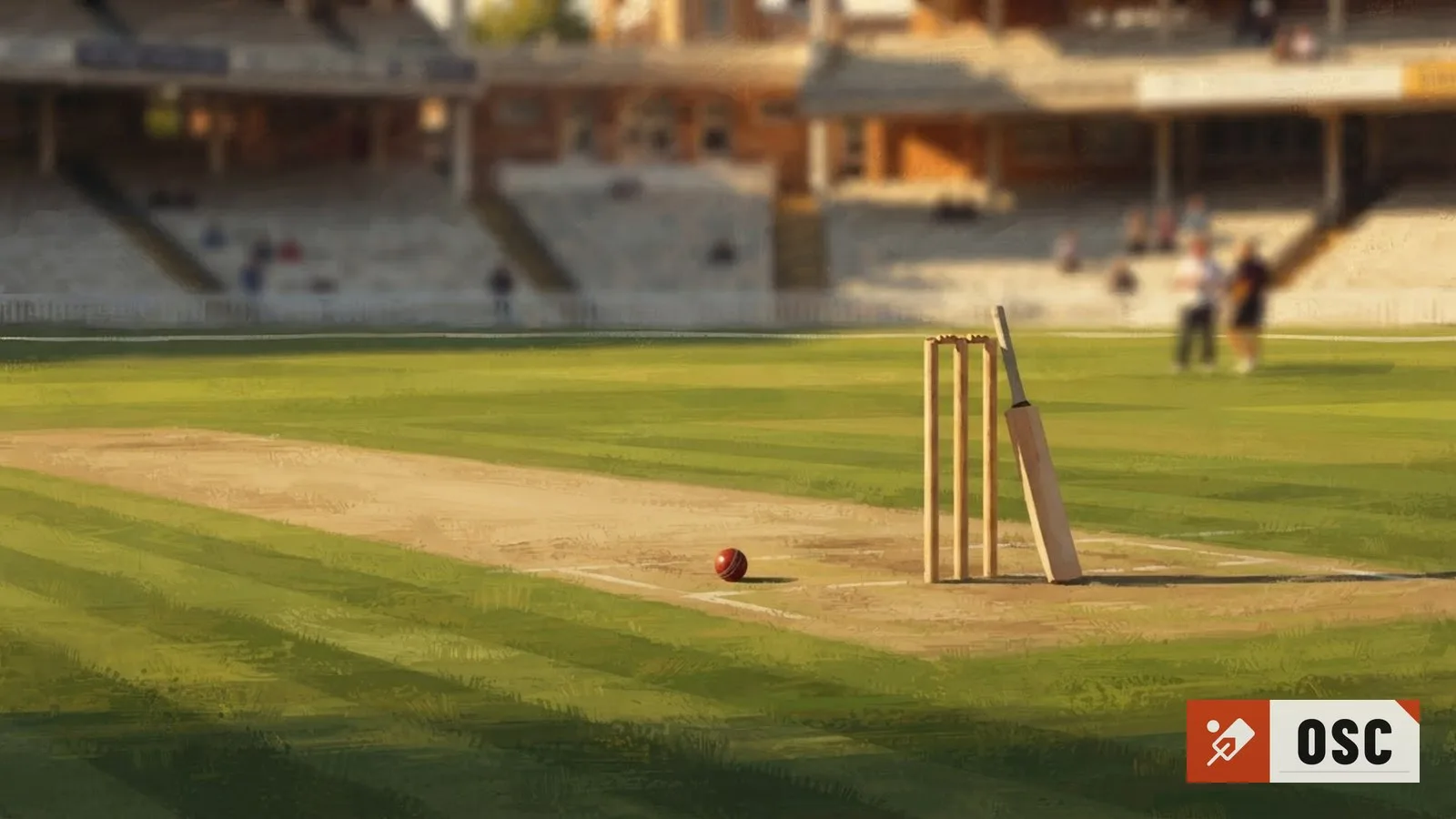 Illustration: the empty playing surface and its equipment at rest, no people anywhere in the frame