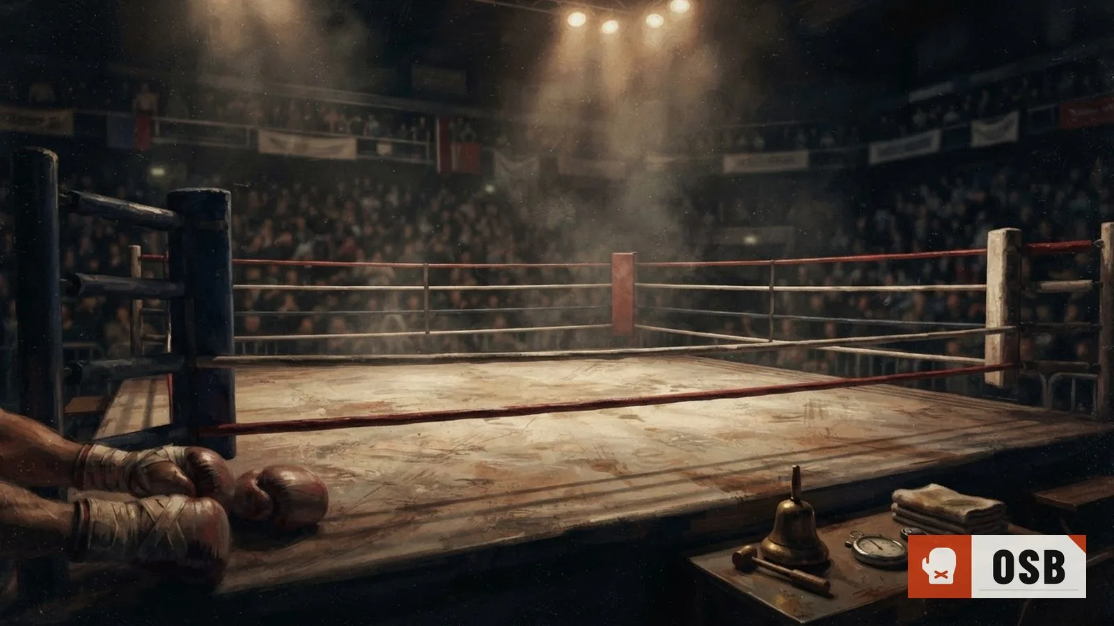 Illustration: the empty playing surface and its equipment at rest, no people anywhere in the frame