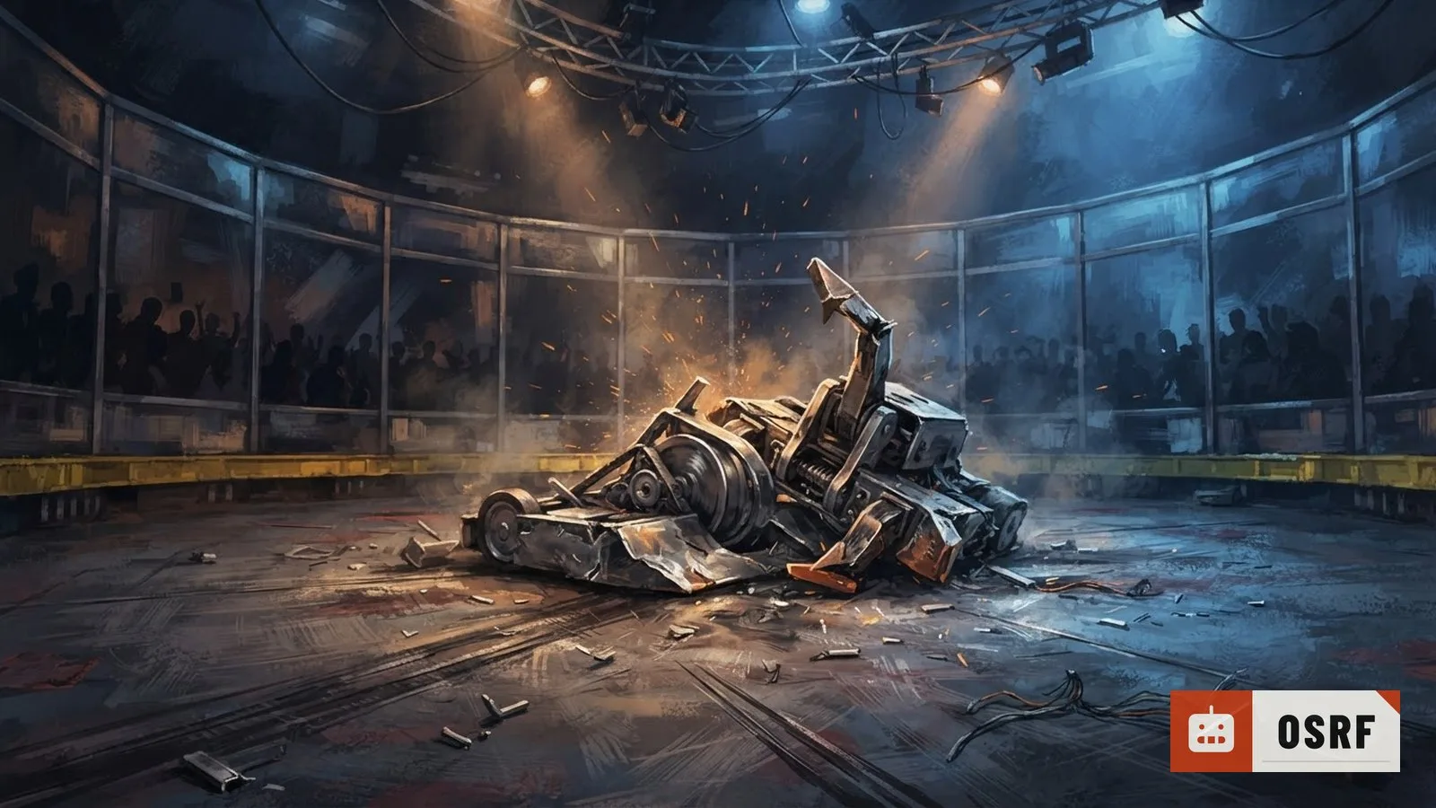 Illustration: the empty playing surface and its equipment at rest, no people anywhere in the frame